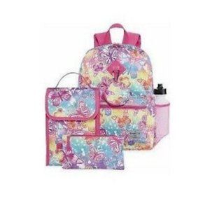 Butterfly 6 Piece Backpack Set Lunch Tote Pencil Pouch Water Bottle PINK